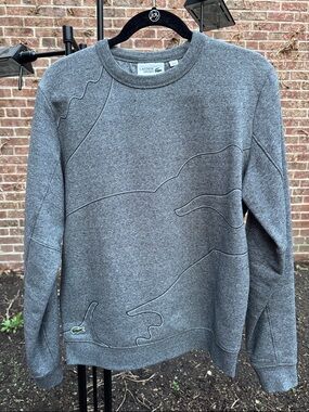Lacoste Men's Heather Grey Crewneck Sweatshirt with Embroidered Crocodile